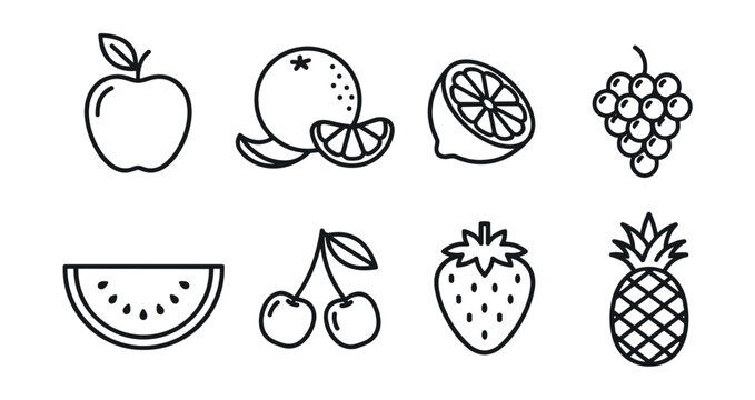 Fruit line art icons set
