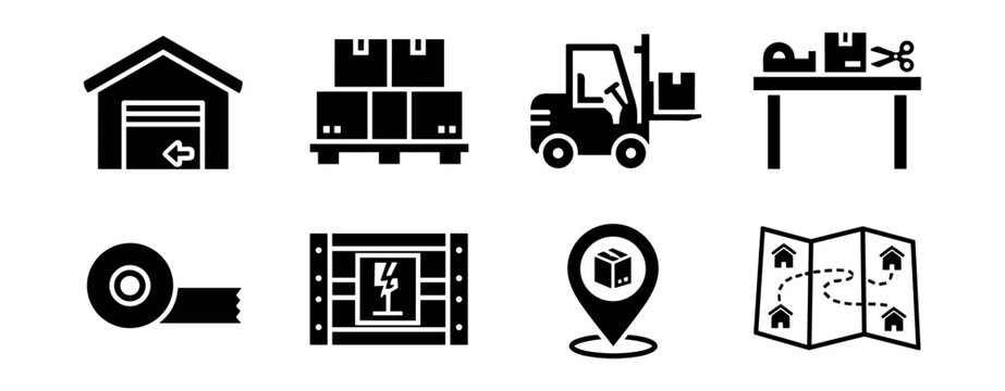 Warehouse and logistics line icons set