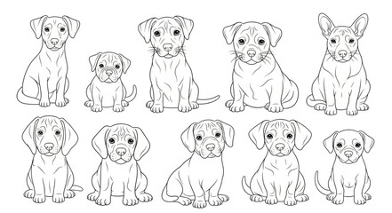 Obraz premium Collection of cute puppy dog sketches in various poses.