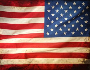 A weathered American flag with faded colors and worn fabric (1)