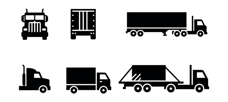 Transportation truck silhouette icons set