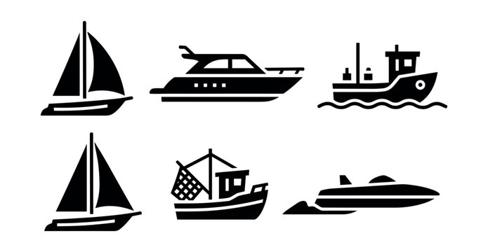 Boats minimalist line icons set