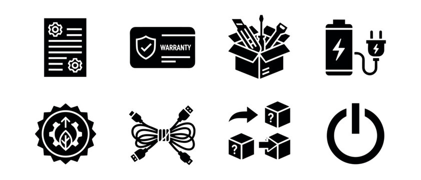 Electronics and packaging bold icons set