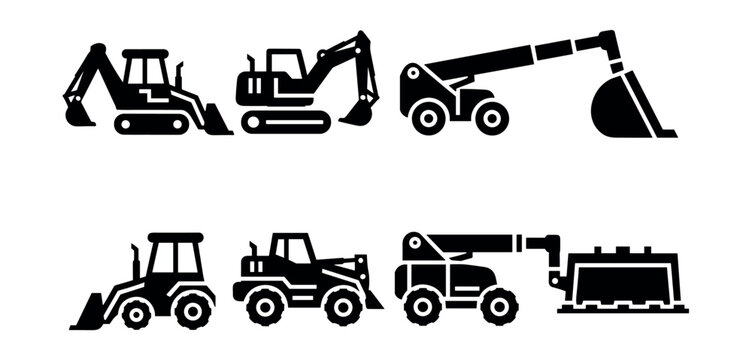 Construction vehicles silhouette icons set