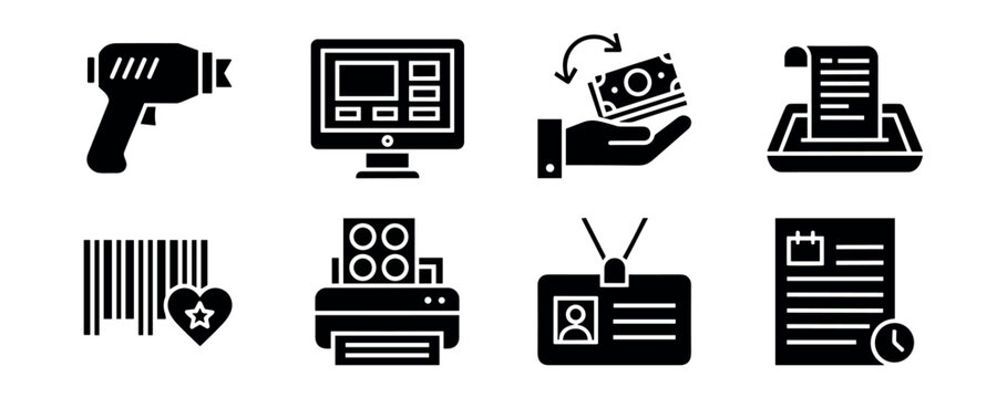 Office and Retail Black and White Icons Set