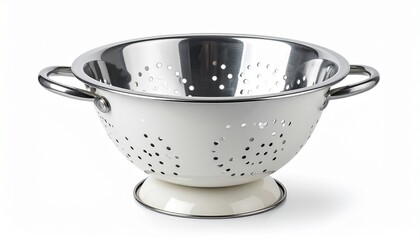 White Metal Colander with Silver Rim