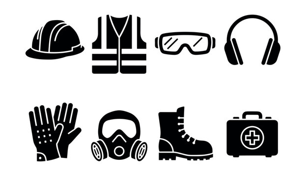 Personal Protective Equipment (PPE) and Safety Items Icons Set