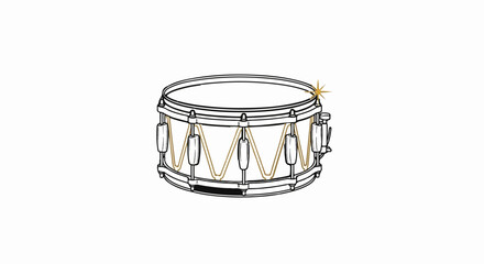 A simplified line drawing of a snare drum with golden accents