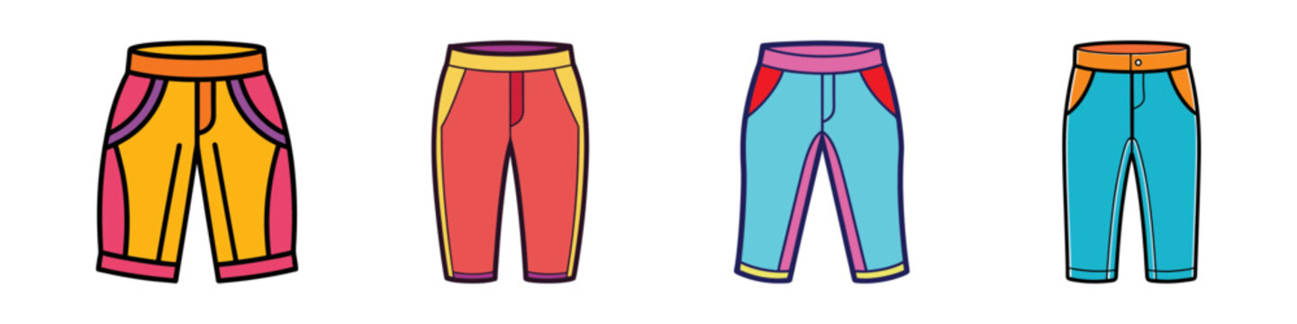 Colorful Capri Pants Set Flat Design vector illustration