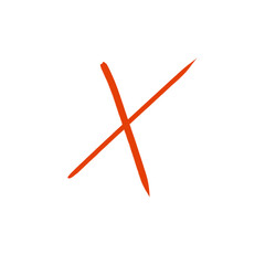 red hand drawn x mark cross icon graphic png transparent background.