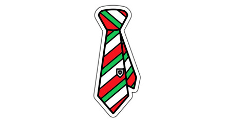 Obraz premium A cartoon tie with red, green, and white diagonal stripes and a small logo.