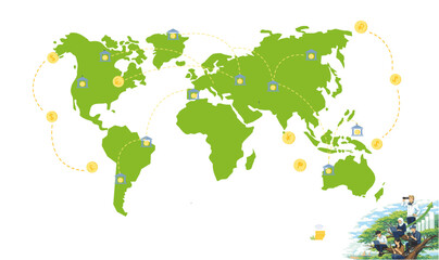 Obraz premium Modern workspace growth and corporate expansion, interior of a spacious global company office with ergonomic furniture.