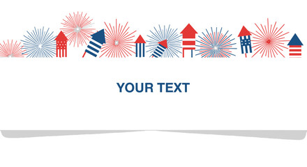 Fototapeta premium Red, white, and blue firework vector banner with customizable text on transparent background