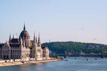 Fototapeta premium The Hungarian Parliament at the riverbank of Danube River in Budapest.