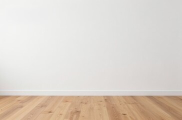 Naklejka premium Bright Minimalist Interior: White Wall with Wood Flooring, Clean Backdrop for Product Mockups and Design Presentations