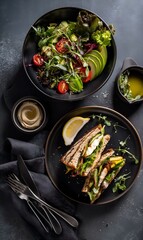 Healthy Salad and Avocado Sandwich Meal