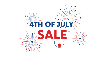 Fototapeta premium Vector illustration of 4th of July sale sign with fireworks on transparent background