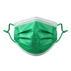 Green surgical face mask with elastic ear loops