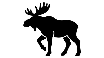 Obraz premium Moose Silhouette Vector – Black Stylized Icon of Majestic Antlered Animal for Wildlife, Nature, and Regional Design Projects