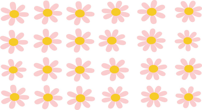 Simple pink daisy flower seamless pattern with cute minimal floral shapes pastel vector background illustration