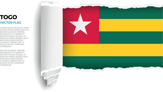 Flag of Togo. Flag revealed through torn paper rolled up on a transparent background