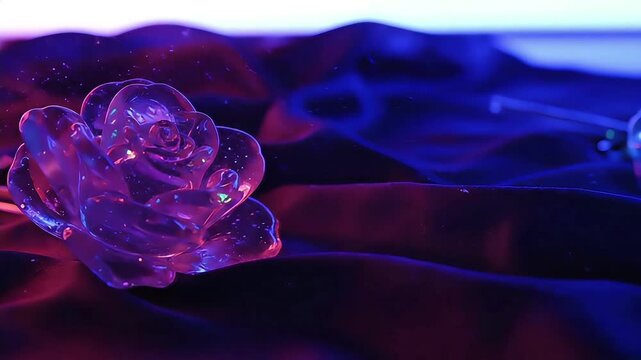 Valentine's Day neon love logotype on abstract art background with glowing ribbon and retro style decoration