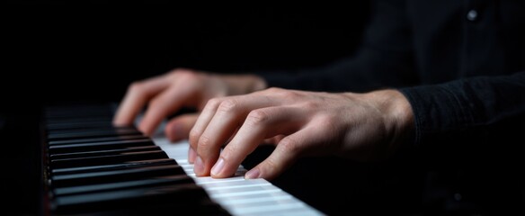 Obraz premium musician dances on piano keys like a butterfly on a spring breeze