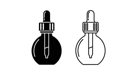 Obraz premium Black and white dropper bottles icon set for medical and lab use Vector