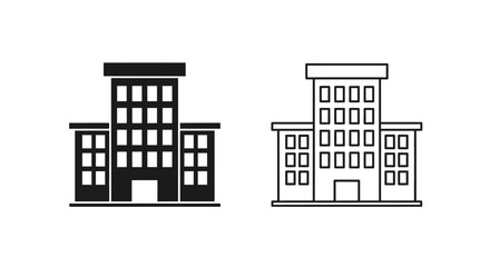 Modern office buildings icon set, simple line art, minimalist style, vector illustration Vector