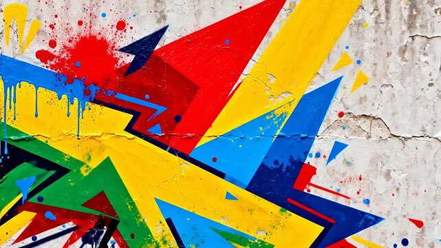 Colorful abstract graffiti on textured wall