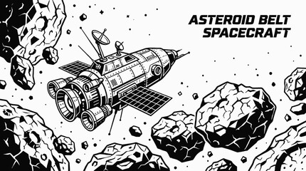 asteroid belt spacecraft spaceship navigating through rocky orbit within galaxy universe near distant planet and stars showing cosmic exploration mission © Ethan