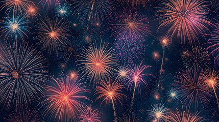 Fototapeta premium Vibrant fireworks exploding in night sky with colorful bursts of light