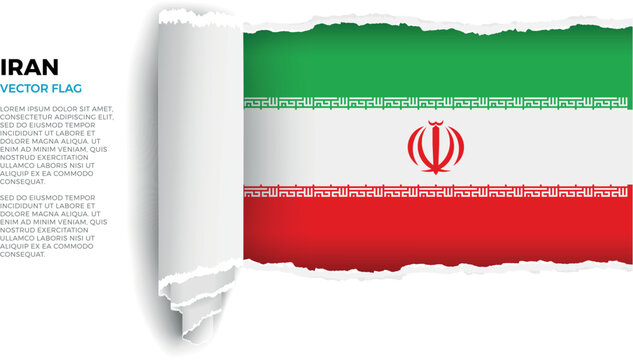 Flag of Iran. Flag revealed through torn paper rolled up on a transparent background