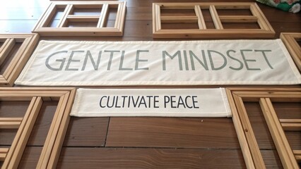 Obraz premium Wooden Signs with Inspirational Quotes for Calm and Peaceful Home Decor Ideas