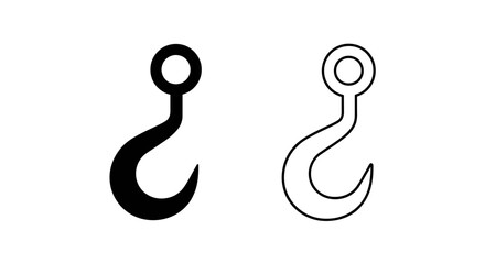Two black and white fish hooks on a white background. Vector