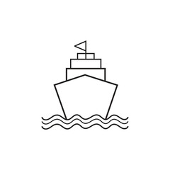Minimal Line Art Ship Icon with Ocean Waves Vector