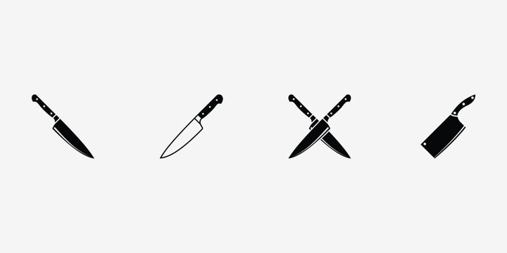 Kitchen knife icon set minimal flat design cooking utensil chef tool symbol for UI and web