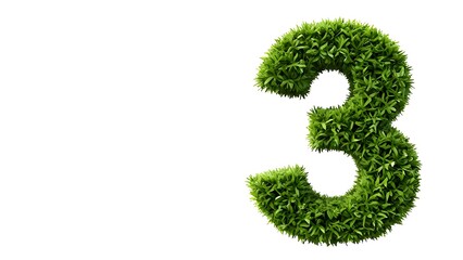 A green grassy number three on a white background