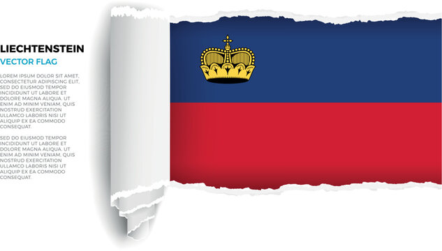 Flag of Liechtenstein. Flag revealed through torn paper rolled up on a transparent background
