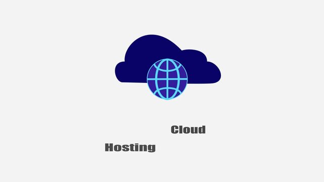 Cloud Hosting Technology Animation on White Background with Black Text