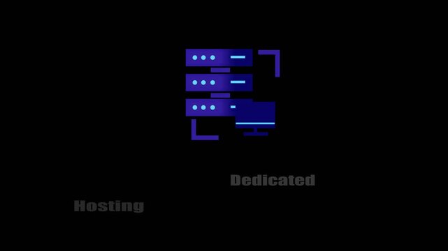 Dedicated Hosting Server Animation on Black Background with White Text