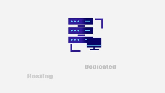 Dedicated Server Hosting Concept Animation on White Background with Black Text
