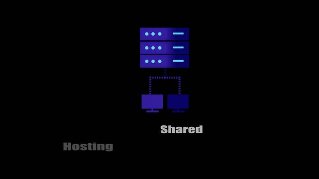 Shared Hosting Server Animation on Black Background with White Text