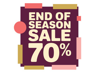 End of season sale banner advertises a seventy percent discount with abstract geometric shapes.