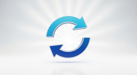 Circular arrows symbolizing exchange recycling and rotation on a radiant white background with blue gradient