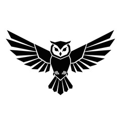Obraz premium Flying Owl Silhouette Illustration, Wisdom and Knowledge Mascot Logo, Night Bird Predator Vector Graphic