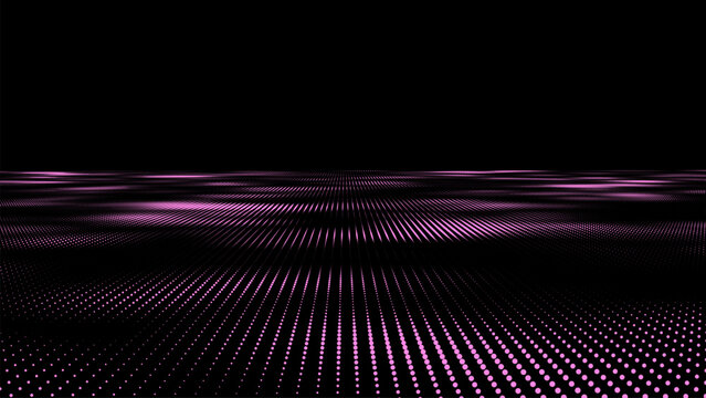 Abstract vector halftone background with circles. Dynamic wave of particles. Pattern design elements with purple gradient.