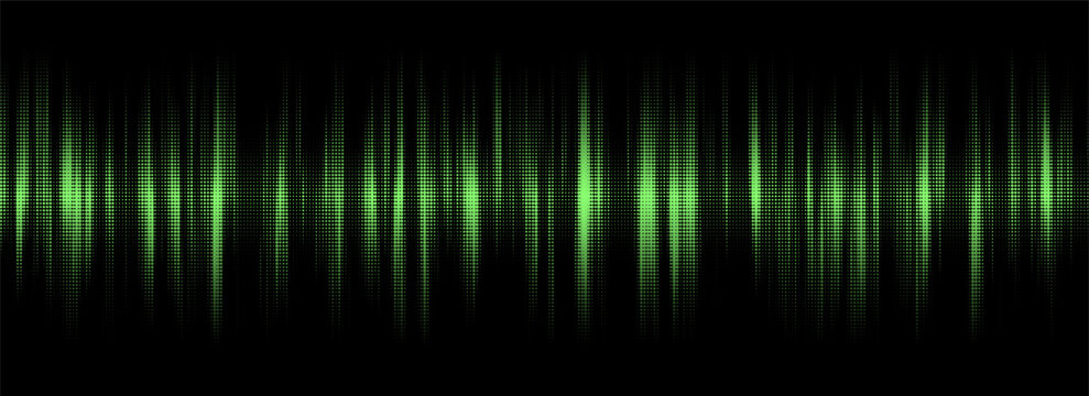 Abstract vector halftone background with circles. Dynamic wave of particles. Pattern design elements with green gradient.