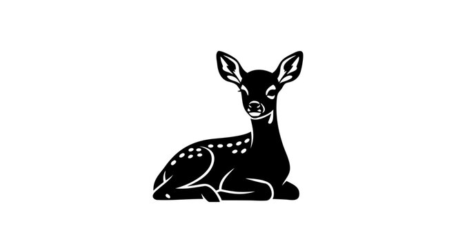 A cute black and white deer silhouette vector illustration featuring a wild elk reindeer head and a funny cartoon bunny rabbit drawing for nature and Christmas art