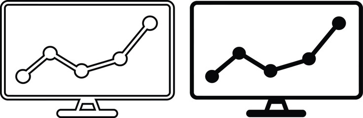 Data Analytics and Business Growth Monitor Icon Set - Line Graph Visualization